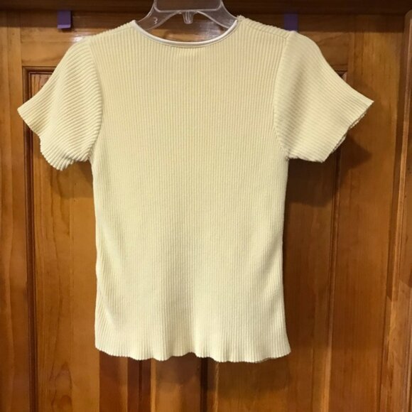 Studio C Yellow Ribbed Sweater Blouse Size Small 4 - 6 100% CottonStretch - Picture 6 of 12